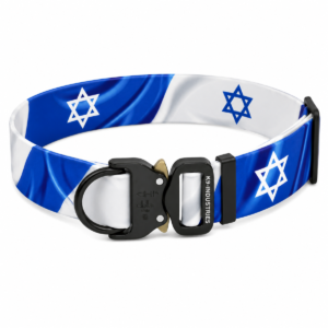 קולר ביאוטן 40 מ״מ רחב עם הדפס דגל ישראל לכלבים בינוניים וגדולים