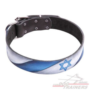 קולר עור בצביעה ידנית לכלב - דגם דגל ישראל